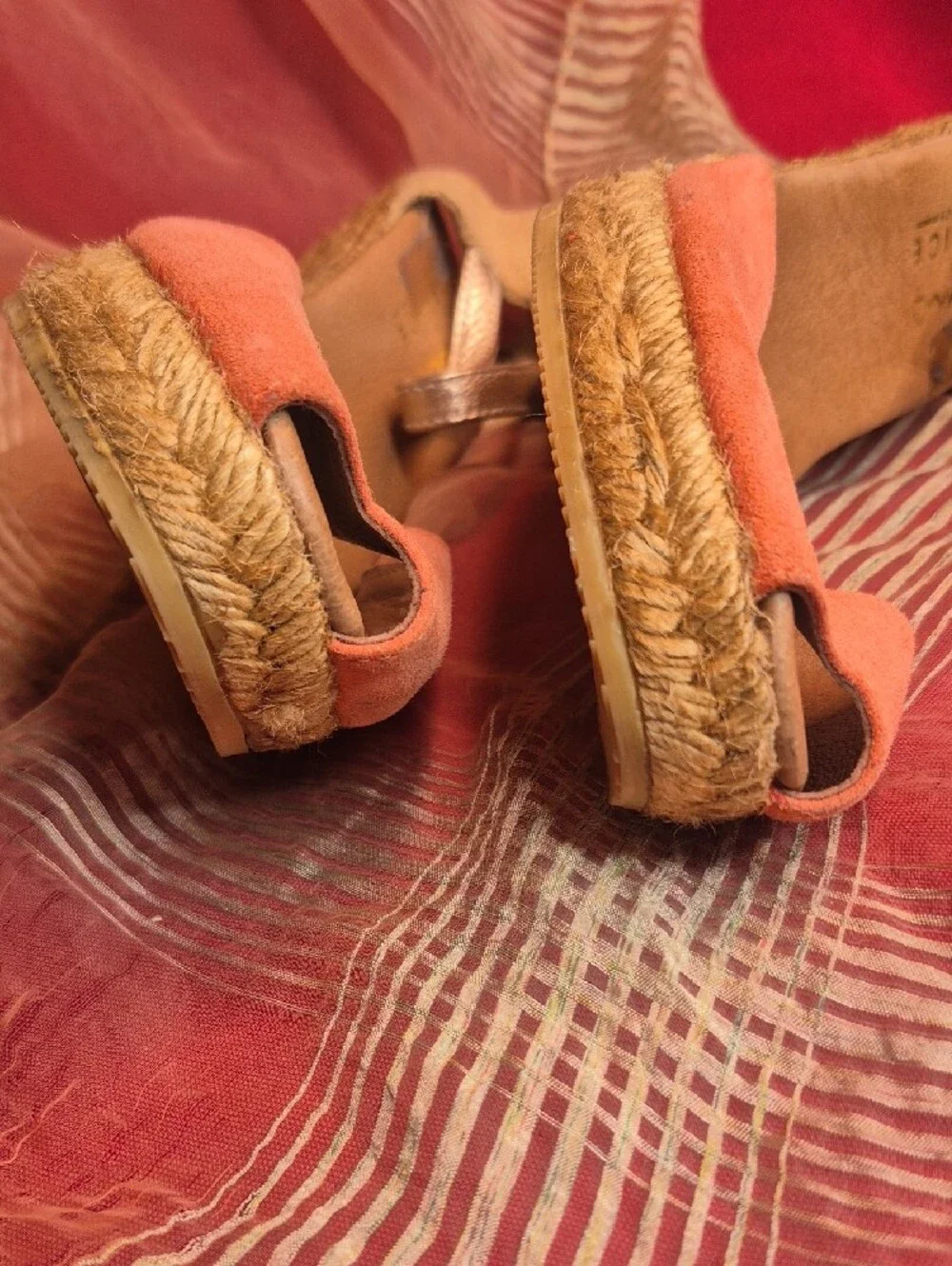 Womens Gaimo For Office London Coral Suede Peep-Toe Espadrilles Like NEW Size 37
